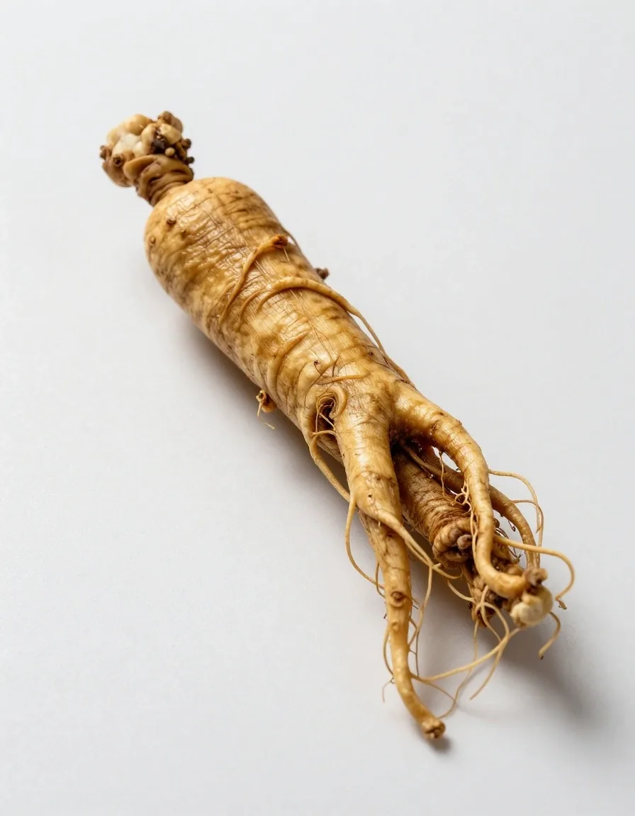 A ginseng root photographed on a white background